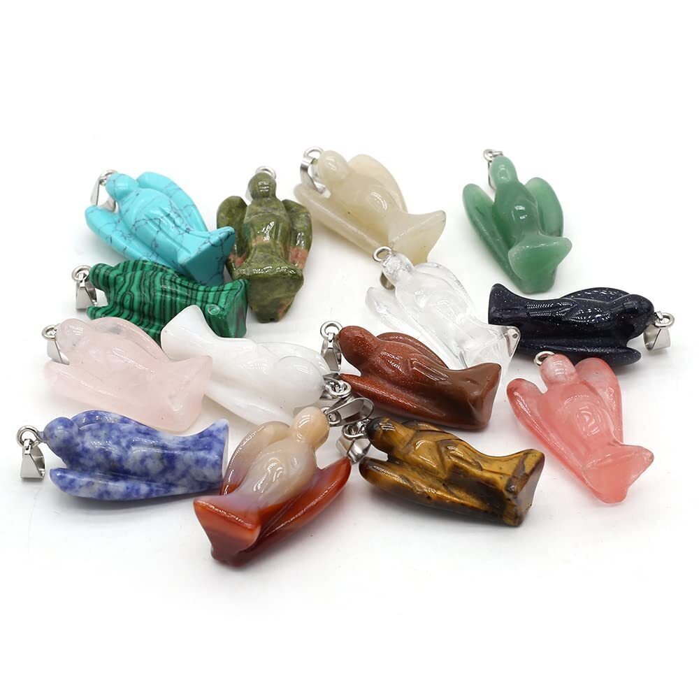 7625 3 Pcs Natural Small Angel Shape Stone Pendants Assorted Energy Quartz